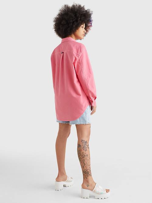 Pink Tommy Hilfiger Boyfriend Fit Women's Shirts | TH910QHP