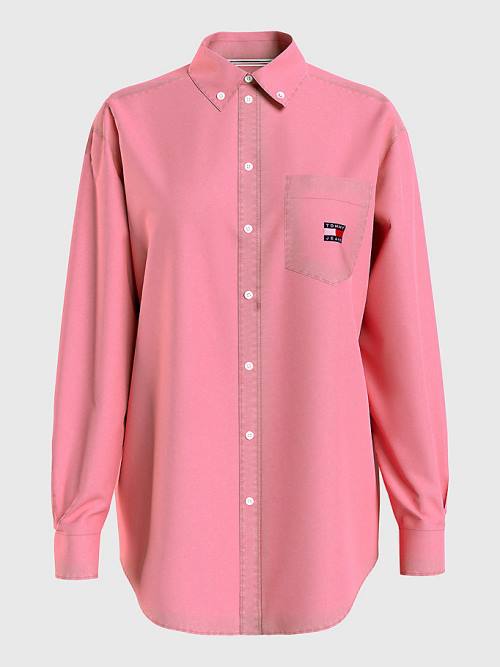 Pink Tommy Hilfiger Boyfriend Fit Women's Shirts | TH910QHP