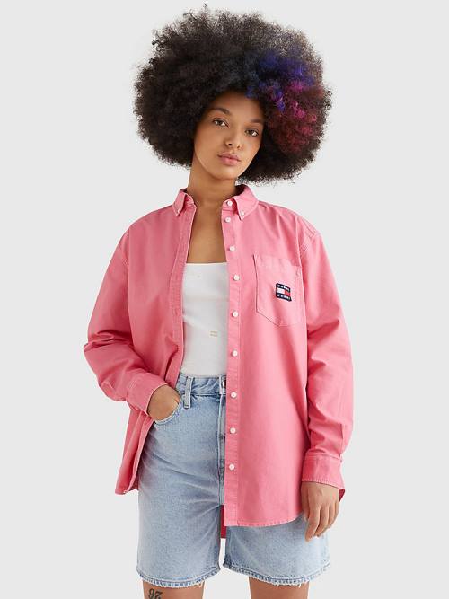 Pink Tommy Hilfiger Boyfriend Fit Women\'s Shirts | TH910QHP