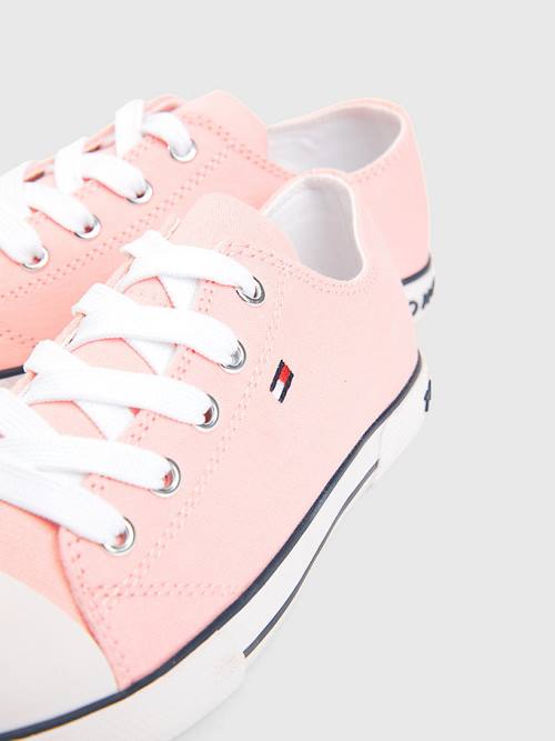 Pink Tommy Hilfiger Canvas Low-Top Flag Girls' Sneakers | TH246WXK