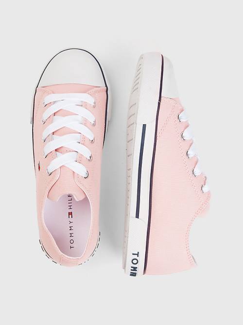 Pink Tommy Hilfiger Canvas Low-Top Flag Girls' Sneakers | TH246WXK