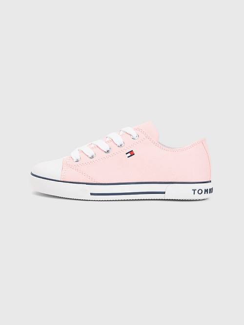 Pink Tommy Hilfiger Canvas Low-Top Flag Girls' Sneakers | TH246WXK