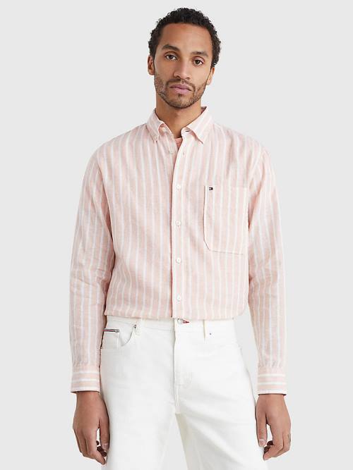 Pink Tommy Hilfiger Casual Stripe Men's Shirts | TH279DUF