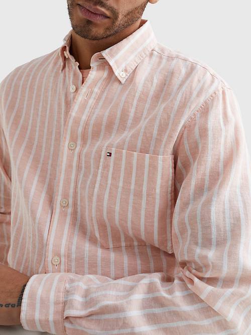 Pink Tommy Hilfiger Casual Stripe Men's Shirts | TH279DUF