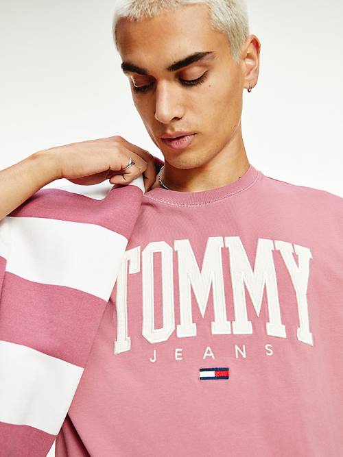 Pink Tommy Hilfiger College Bold Logo Classic Men's T Shirts | TH503SZP