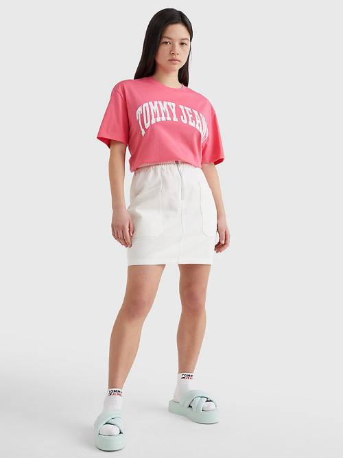 Pink Tommy Hilfiger College Boyfriend Fit Women's T Shirts | TH860KJT