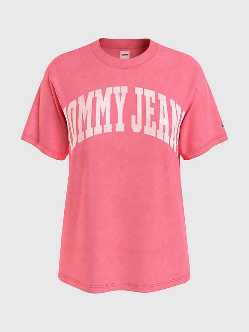 Pink Tommy Hilfiger College Boyfriend Fit Women's T Shirts | TH860KJT