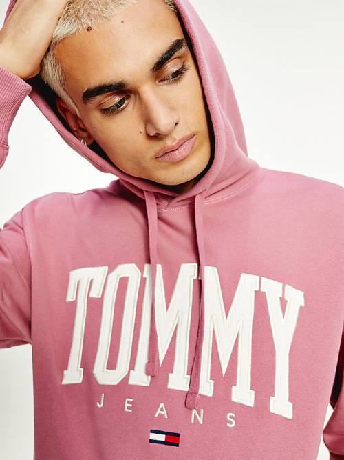 Pink Tommy Hilfiger College Logo Men's Hoodie | TH750YPI