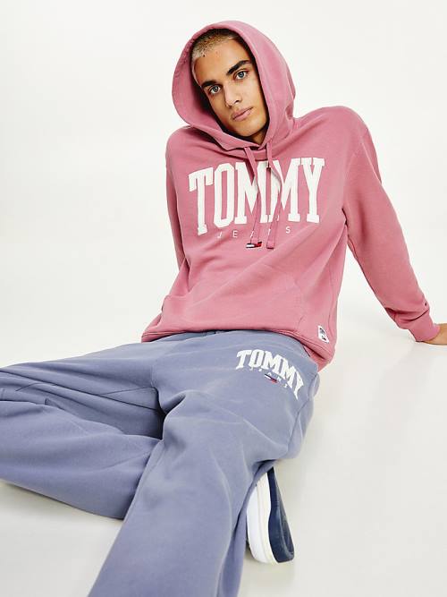 Pink Tommy Hilfiger College Logo Men\'s Hoodie | TH750YPI