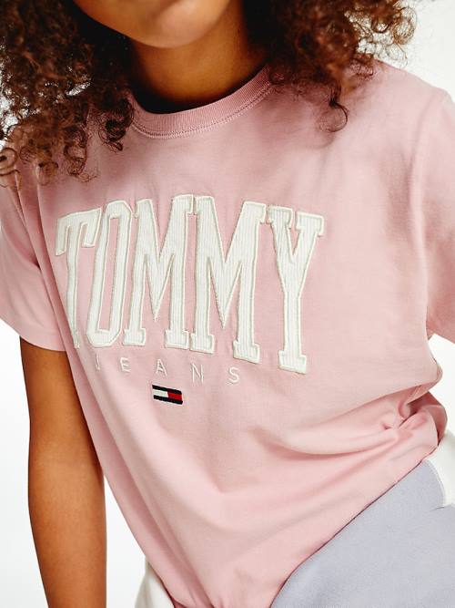 Pink Tommy Hilfiger College Organic Cotton Boyfriend Fit Women's T Shirts | TH082APF