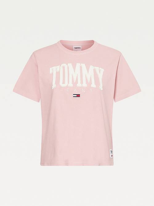 Pink Tommy Hilfiger College Organic Cotton Boyfriend Fit Women's T Shirts | TH082APF