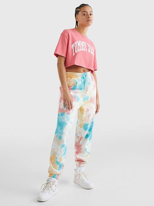 Pink Tommy Hilfiger College Oversized Cropped Women's T Shirts | TH356ZDC