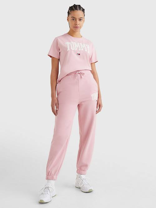 Pink Tommy Hilfiger College Tommy Badge Plush Joggers Women's Pants | TH896JCL