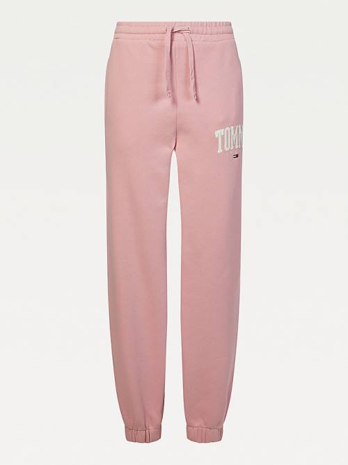 Pink Tommy Hilfiger College Tommy Badge Plush Joggers Women's Pants | TH896JCL