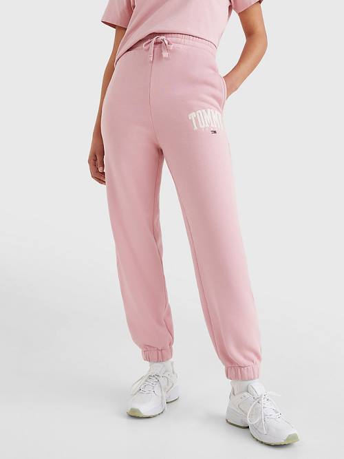 Pink Tommy Hilfiger College Tommy Badge Plush Joggers Women\'s Pants | TH896JCL