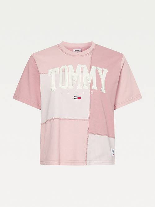 Pink Tommy Hilfiger College Tonal Cut-And-Sewn Boyfriend Women's T Shirts | TH318QVA