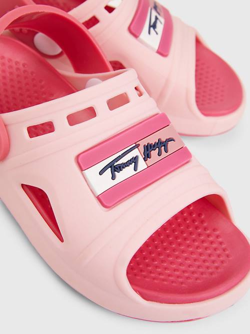 Pink Tommy Hilfiger Comfy Signature Logo Girls' Sandals | TH157VDK