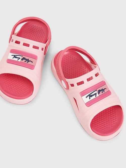 Pink Tommy Hilfiger Comfy Signature Logo Girls' Sandals | TH157VDK