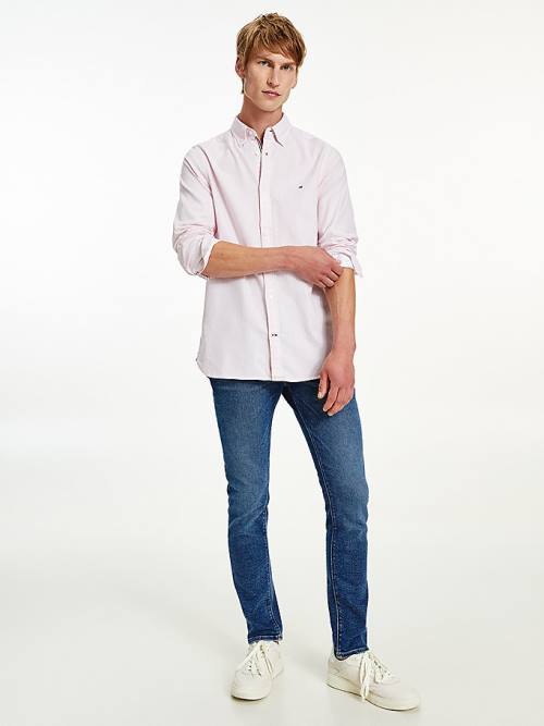 Pink Tommy Hilfiger Cotton Melange Dobby Slim Fit Men's Shirts | TH295FCW