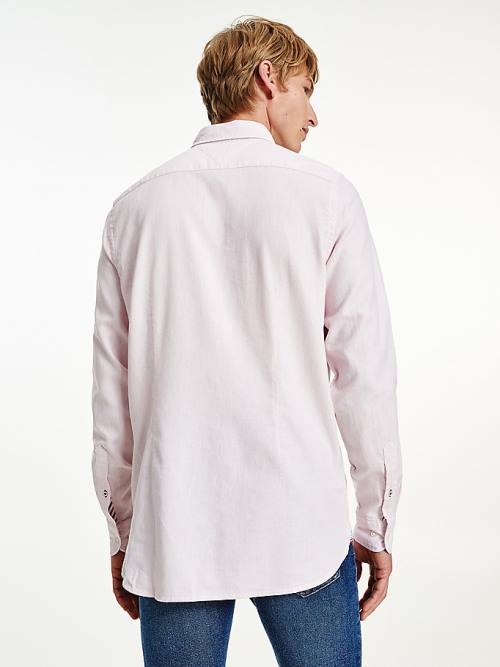 Pink Tommy Hilfiger Cotton Melange Dobby Slim Fit Men's Shirts | TH295FCW