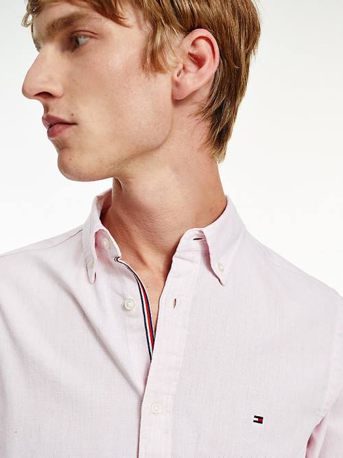 Pink Tommy Hilfiger Cotton Melange Dobby Slim Fit Men's Shirts | TH295FCW