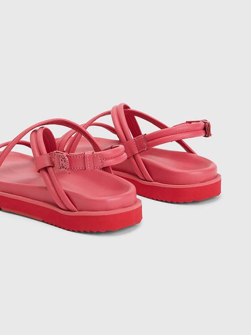 Pink Tommy Hilfiger Crest Buckle Leather Women's Sandals | TH972EMN