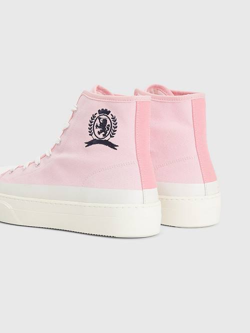 Pink Tommy Hilfiger Crest Canvas High Top Men's Sneakers | TH280MDA