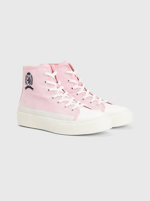 Pink Tommy Hilfiger Crest Canvas High Top Men\'s Sneakers | TH280MDA