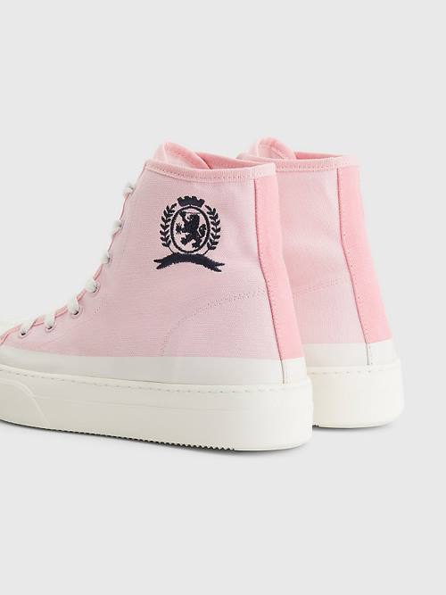 Pink Tommy Hilfiger Crest Canvas High Top Women's Sneakers | TH591XHK