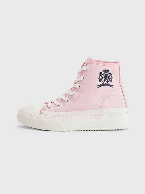 Pink Tommy Hilfiger Crest Canvas High Top Women's Sneakers | TH591XHK