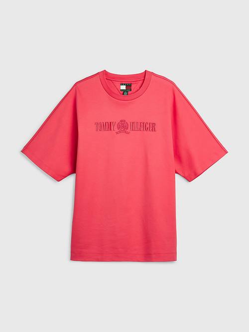 Pink Tommy Hilfiger Crest Embroidery Organic Cotton Men's T Shirts | TH149OYJ