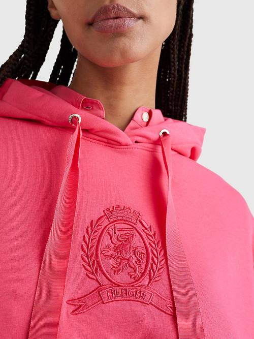 Pink Tommy Hilfiger Crest Embroidery Women's Hoodie | TH102YKX