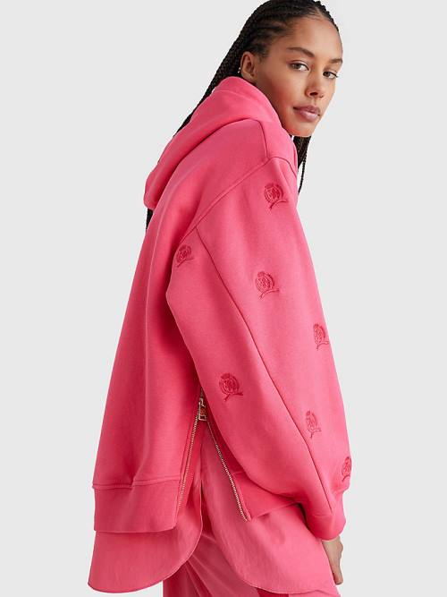 Pink Tommy Hilfiger Crest Embroidery Women's Hoodie | TH102YKX