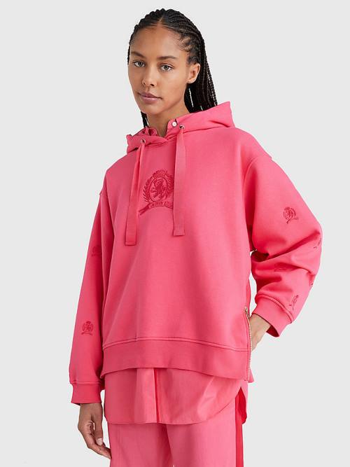 Pink Tommy Hilfiger Crest Embroidery Women\'s Hoodie | TH102YKX