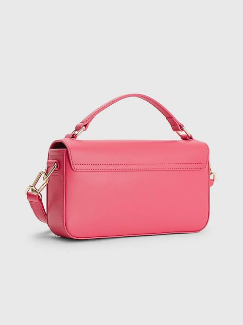 Pink Tommy Hilfiger Crest Leather Crossover Women's Bags | TH183EMS