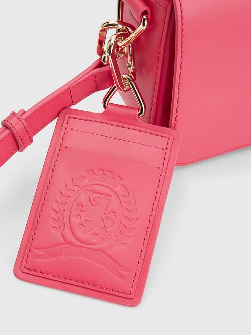 Pink Tommy Hilfiger Crest Leather Crossover Women's Bags | TH183EMS