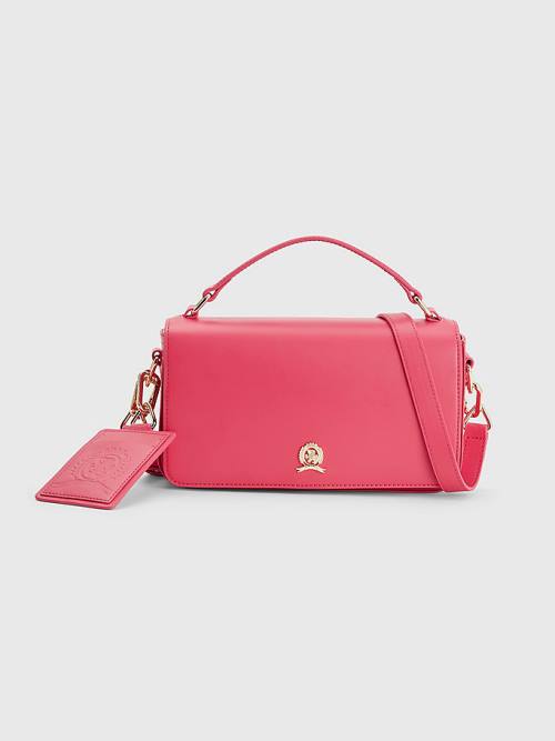 Pink Tommy Hilfiger Crest Leather Crossover Women\'s Bags | TH183EMS