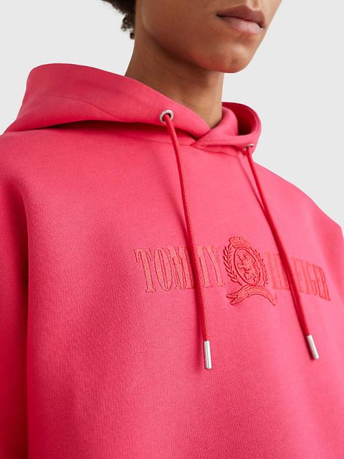 Pink Tommy Hilfiger Crest Men's Hoodie | TH016IRV