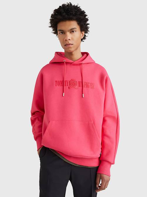 Pink Tommy Hilfiger Crest Men\'s Hoodie | TH016IRV