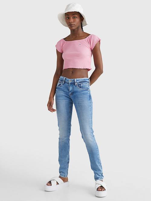 Pink Tommy Hilfiger Cropped Off-The-Shoulder Women's T Shirts | TH762GTY