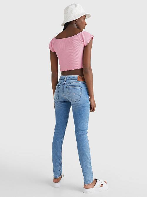 Pink Tommy Hilfiger Cropped Off-The-Shoulder Women's T Shirts | TH762GTY