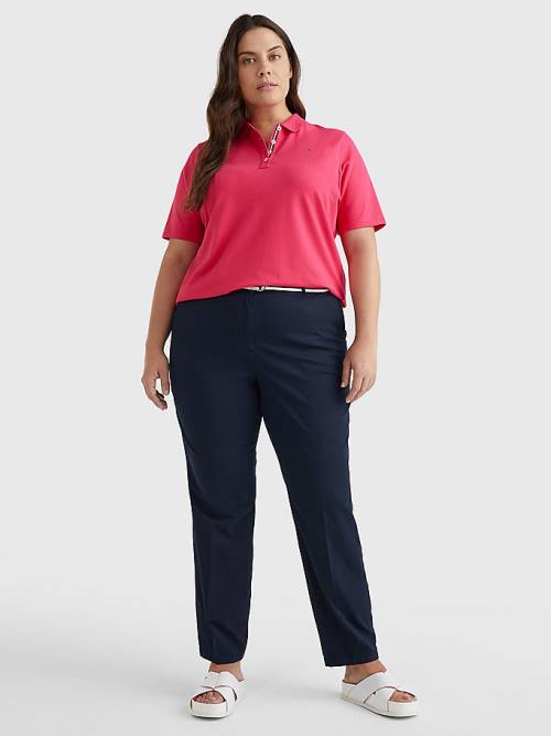 Pink Tommy Hilfiger Curve Essential Placket Detail Women's Polo Shirts | TH184HNS