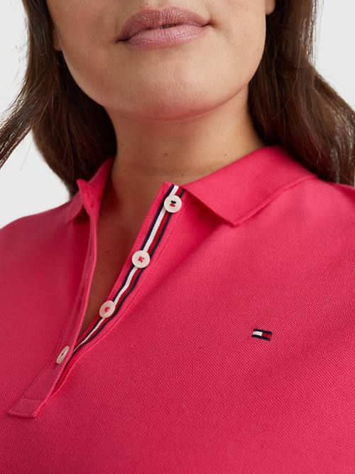 Pink Tommy Hilfiger Curve Essential Placket Detail Women's Polo Shirts | TH184HNS