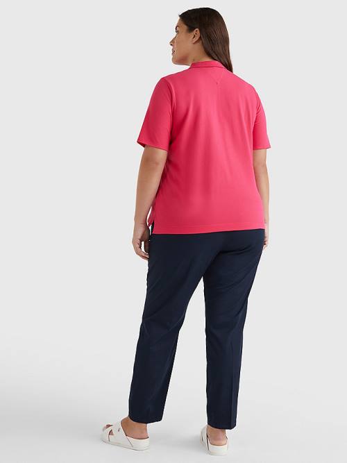 Pink Tommy Hilfiger Curve Essential Placket Detail Women's Polo Shirts | TH184HNS