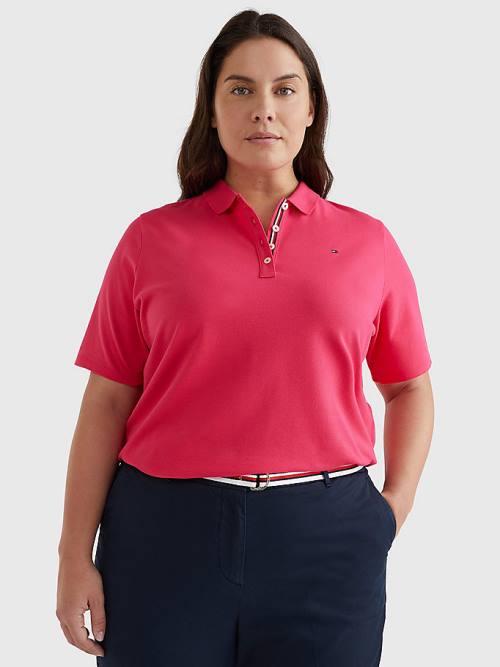 Pink Tommy Hilfiger Curve Essential Placket Detail Women\'s Polo Shirts | TH184HNS