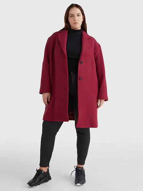 Pink Tommy Hilfiger Curve Herringbone Single-Breasted Women's Coats | TH097IFX