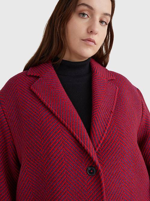 Pink Tommy Hilfiger Curve Herringbone Single-Breasted Women's Coats | TH097IFX