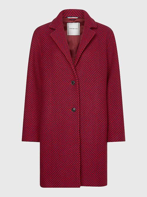 Pink Tommy Hilfiger Curve Herringbone Single-Breasted Women's Coats | TH097IFX