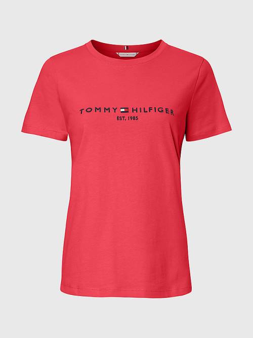 Pink Tommy Hilfiger Curve Organic Cotton Logo Women\'s T Shirts | TH079UDN