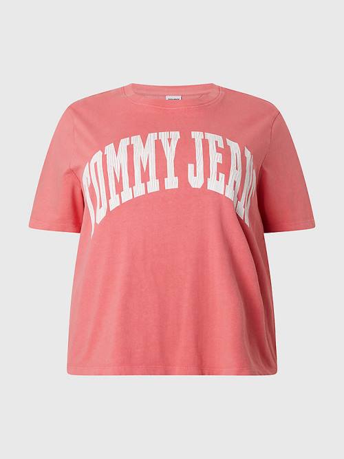 Pink Tommy Hilfiger Curve Oversized Cropped Women\'s T Shirts | TH105VIC